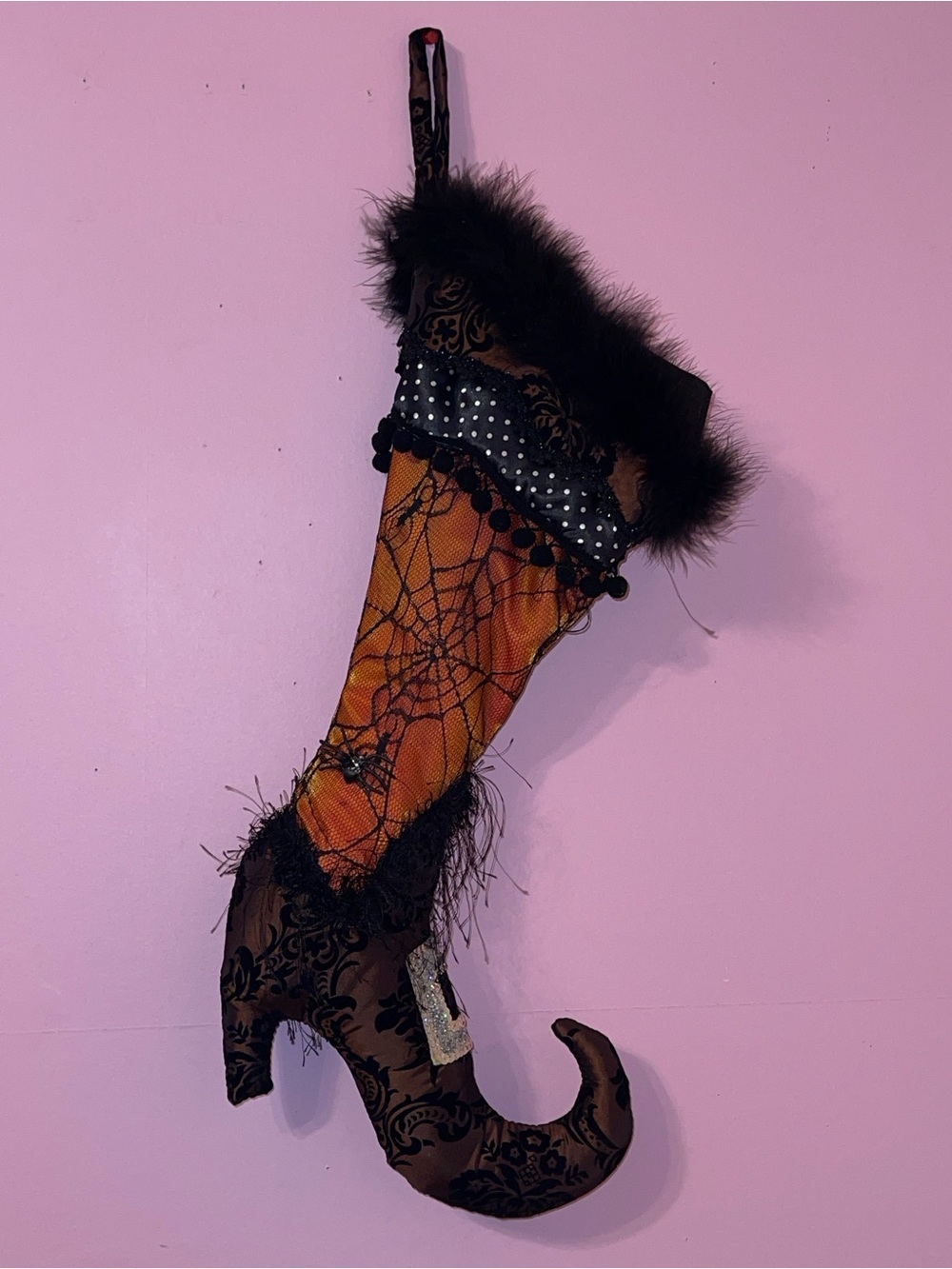Vintage Y2K Halloween victorian witch boot stocking wall decor goth christmas